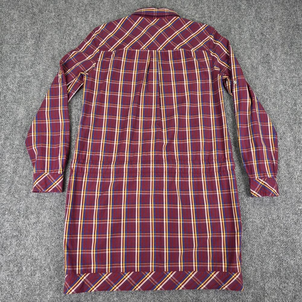 Lacoste Dress Womens 40 Red Plaid Shirt Dress Roll Tab Sleeve Cotton Pockets - Picture 8 of 16